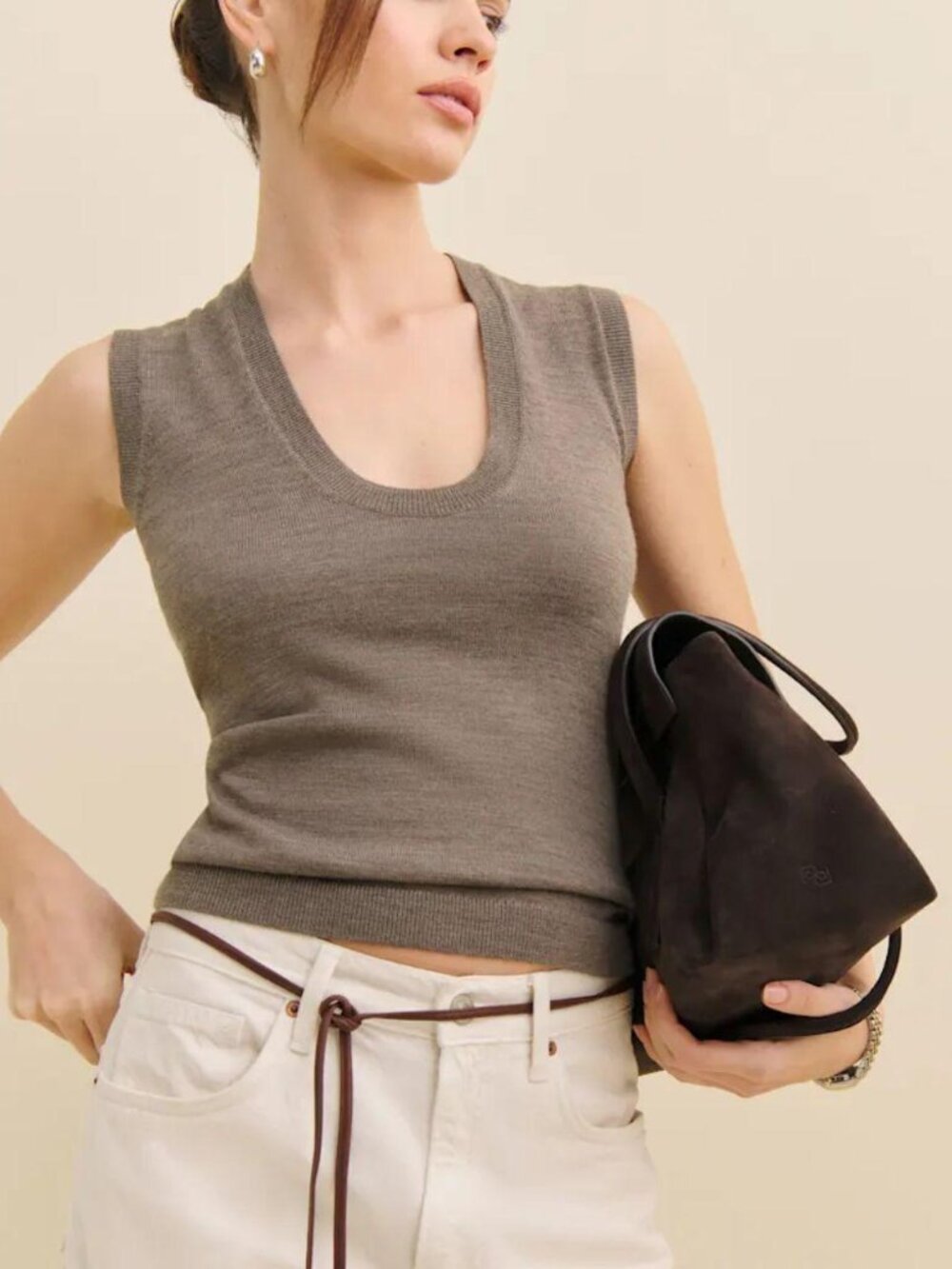 Reformation Marta Regenerative Merino Sweater Tank in Cocoa